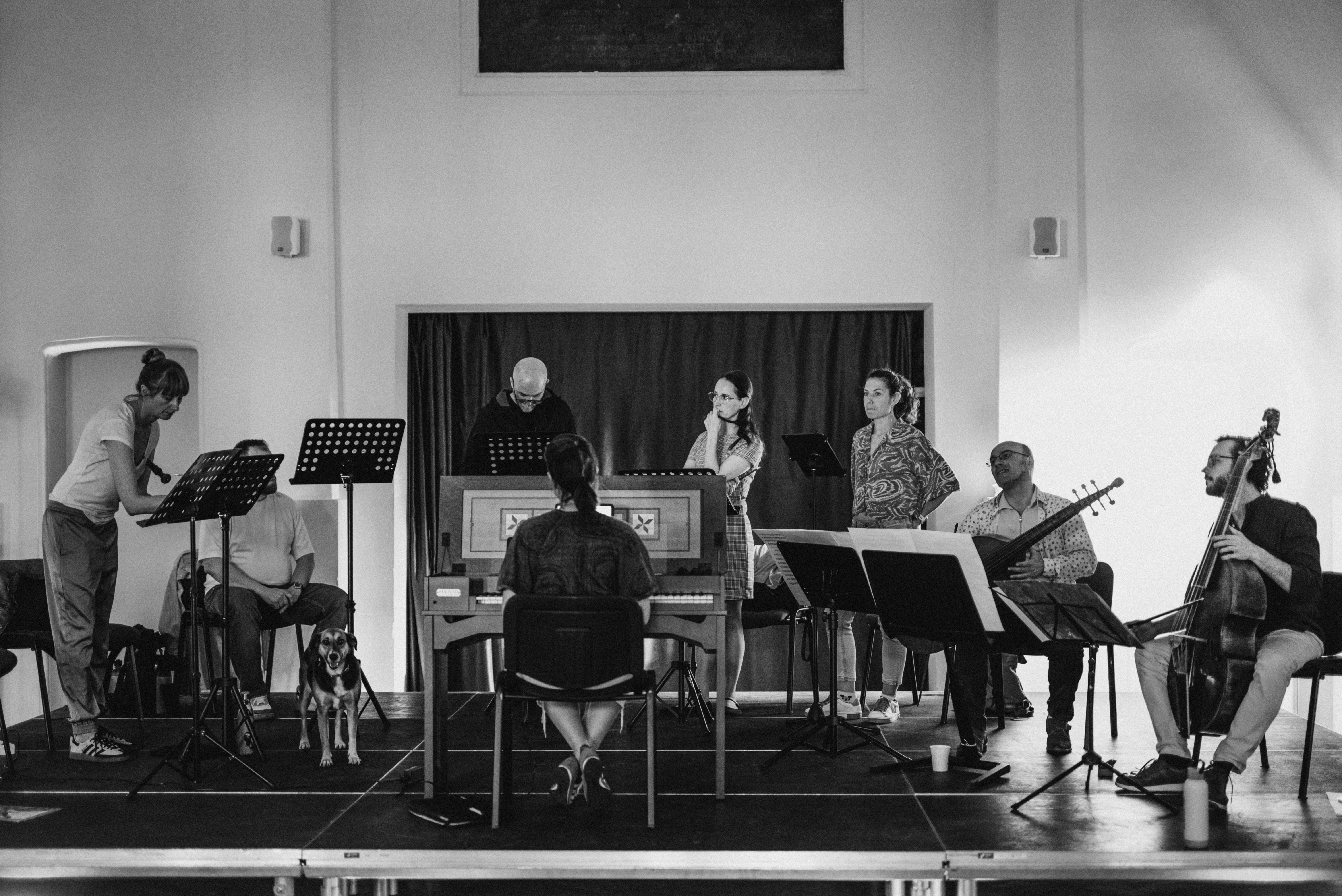 Ensemble during a rehearsal for The Bridge Cantata